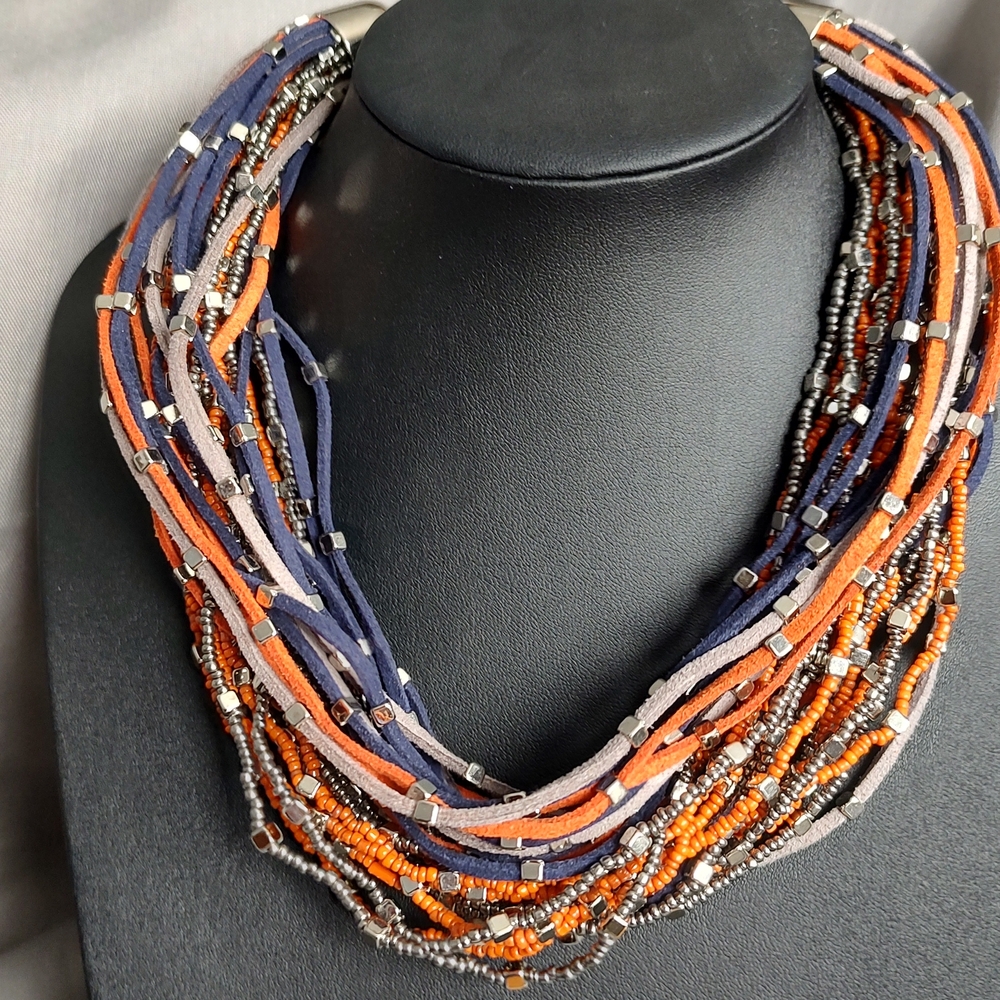 Vibrant Silver, Purple & Orange Necklace